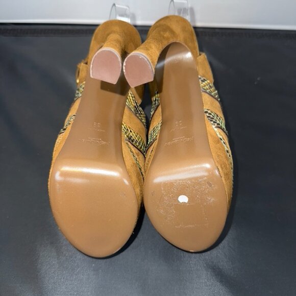YVES SAINT LAURENT SNAKESKIN AND SUEDE PEEP-TOE SANDALS - Picture 7 of 8